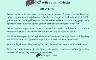 Uputstvo o organizaciji online nastave od 15.3.2021. godine